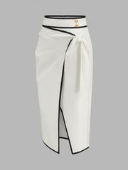 Jupe midi portefeuille simili cuir