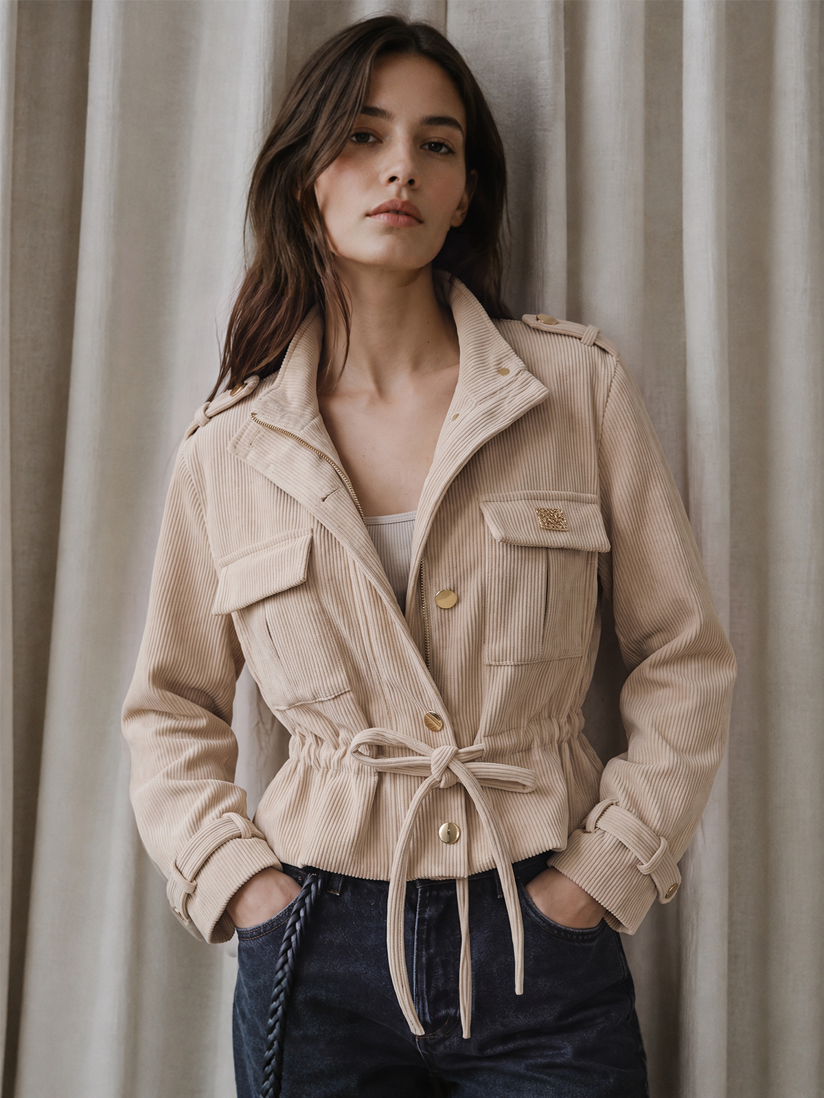 Veste velours côtelé à cordon