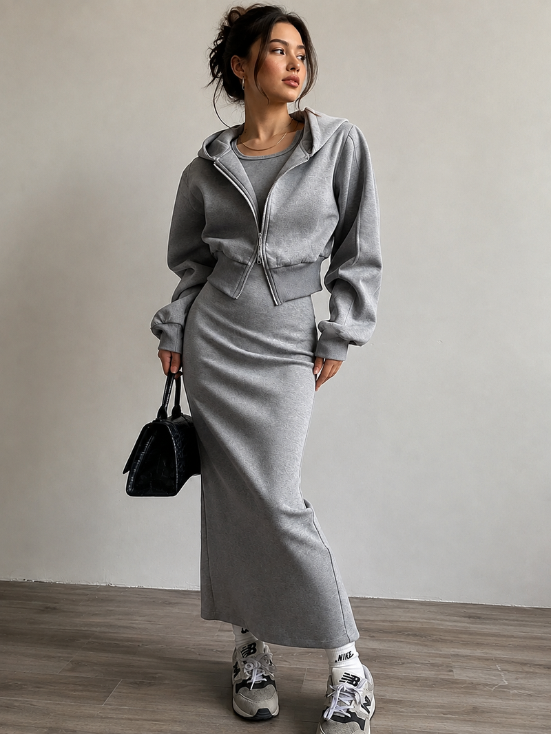 Sweat court gris à zip
