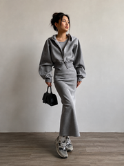 Sweat court gris à zip