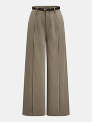 Pantalon jambe large couture ceinture taupe, pièce seule, vue de face