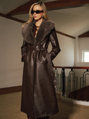 Manteau long simili col fourrure