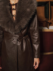 Manteau long simili col fourrure