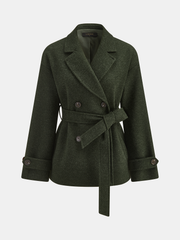 Manteau croisé vert à ceinture