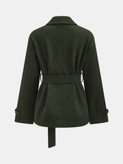 Manteau croisé vert à ceinture