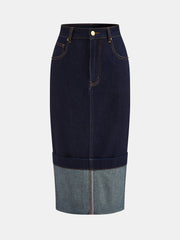 Jupe crayon midi bicolore denim