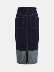 Jupe crayon midi bicolore denim