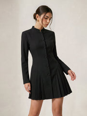 Robe mini col montant boutonnée plissée