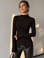 Top asymétrique drapé manches longues