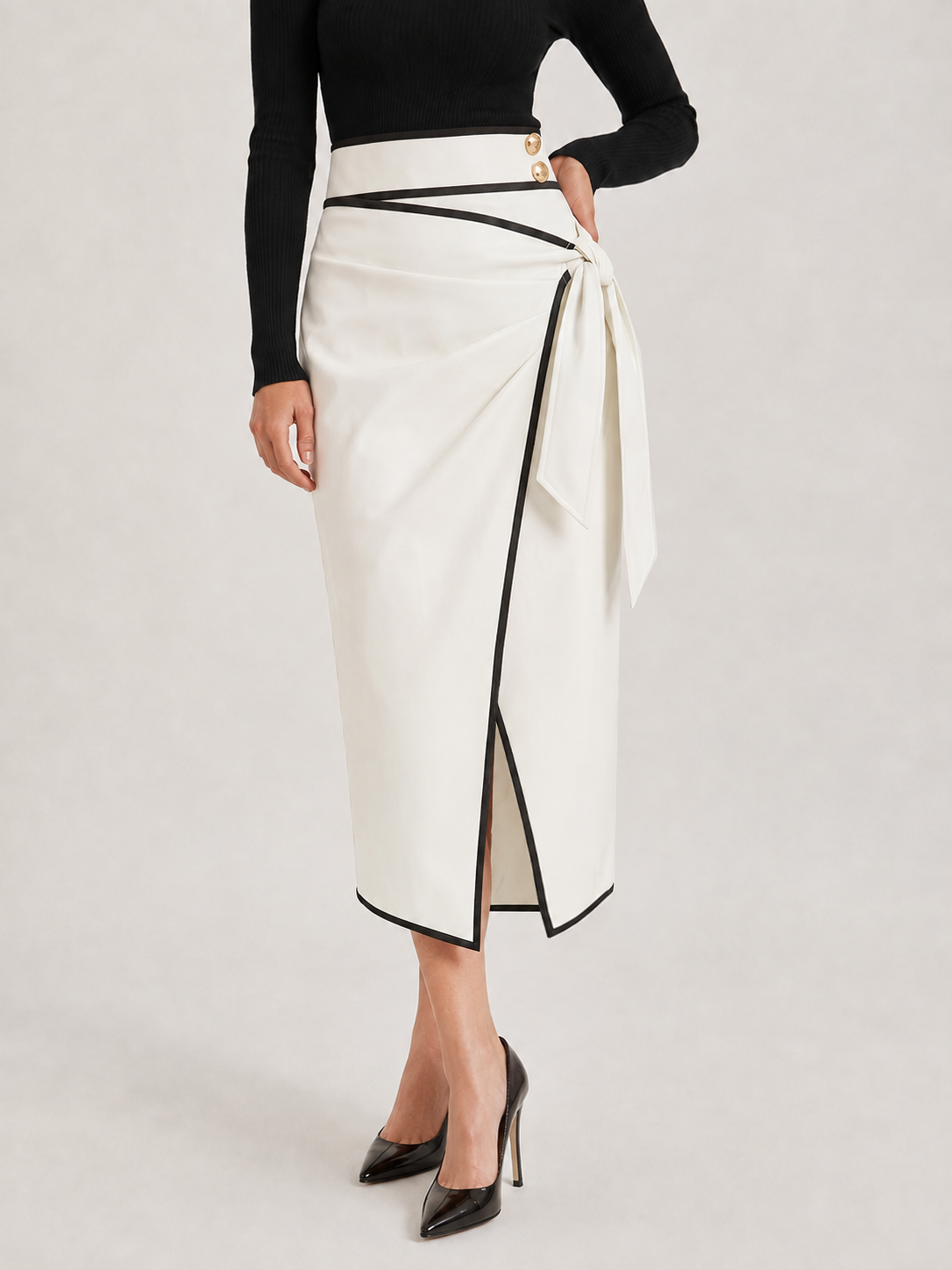 Jupe midi portefeuille simili cuir
