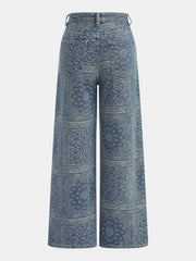Jean ample à motif bandana bleu, pièce seule, vue de dos
