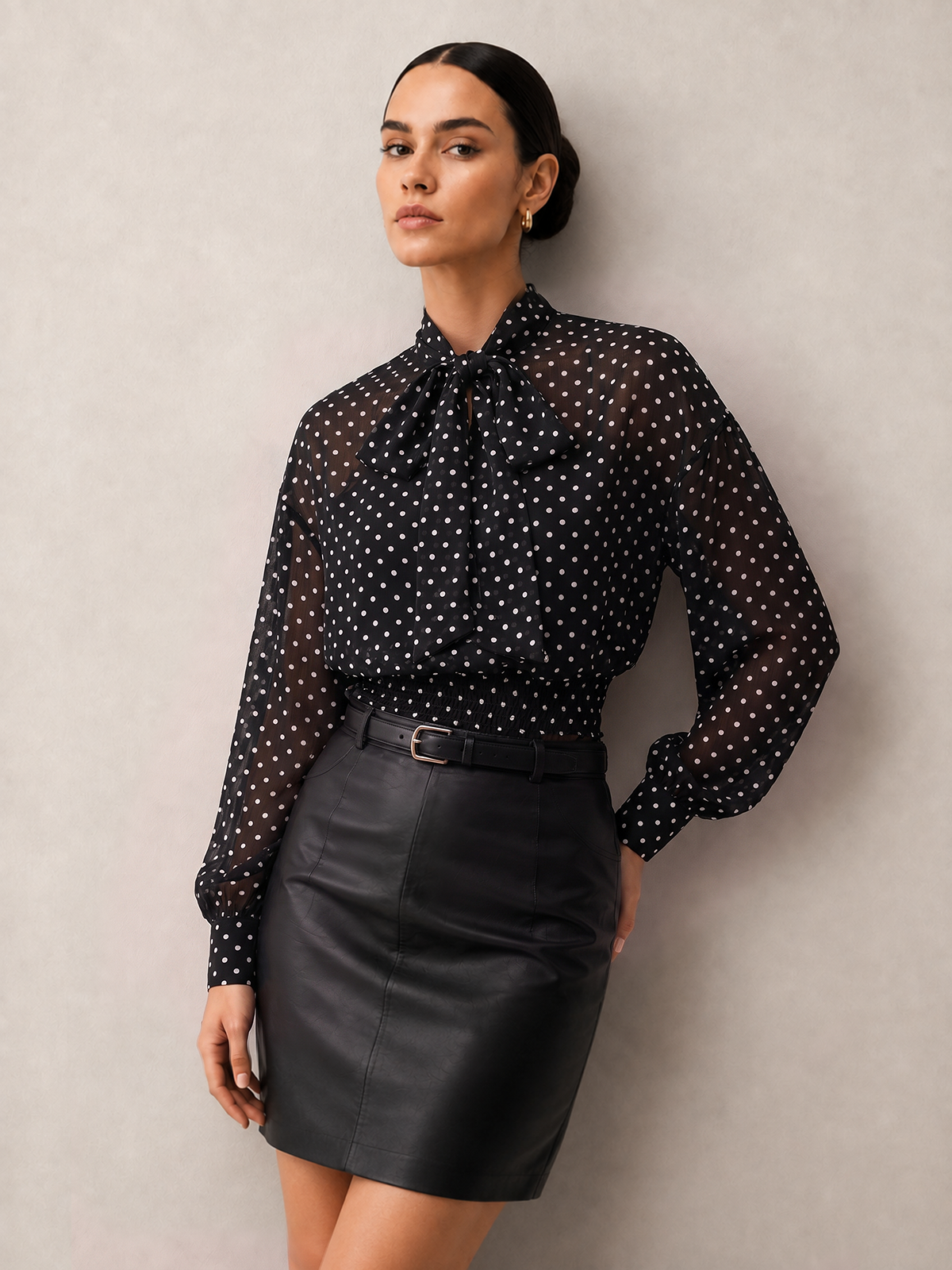 Blouse à pois nœud avec bandeau