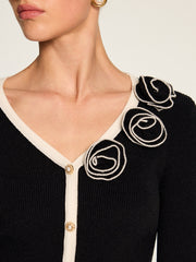 Cardigan fleurs 3D bord contrasté