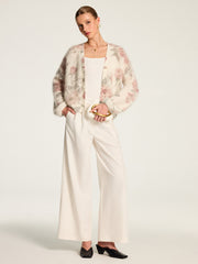 Cardigan motif rose mohair