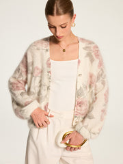 Cardigan motif rose mohair