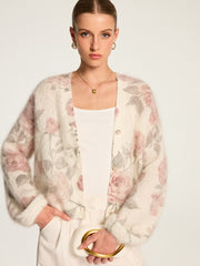 Cardigan motif rose mohair