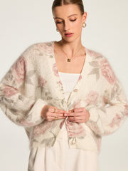 Cardigan motif rose mohair