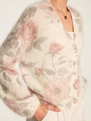 Cardigan motif rose mohair