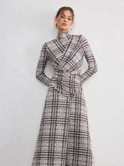 Robe midi col montant à carreaux
