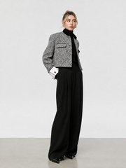 Veste tweed crop à poignets blancs