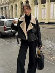 Veste similicuir noire col sherpa
