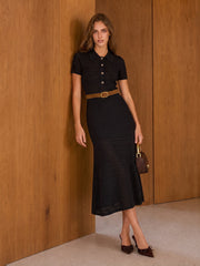 Robe midi polo maille ajourée