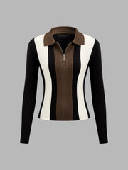Polo demi-zip bicolore côtelé