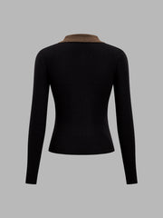 Polo demi-zip bicolore côtelé