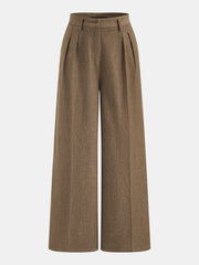 Pantalon tailleur plissé jambe large camel, pièce seule, vue de face
