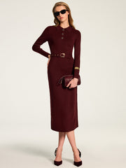Robe longue ceinturée col polo