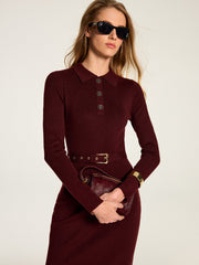 Robe longue ceinturée col polo