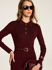 Robe longue ceinturée col polo