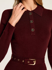 Robe longue ceinturée col polo
