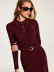 Robe longue ceinturée col polo