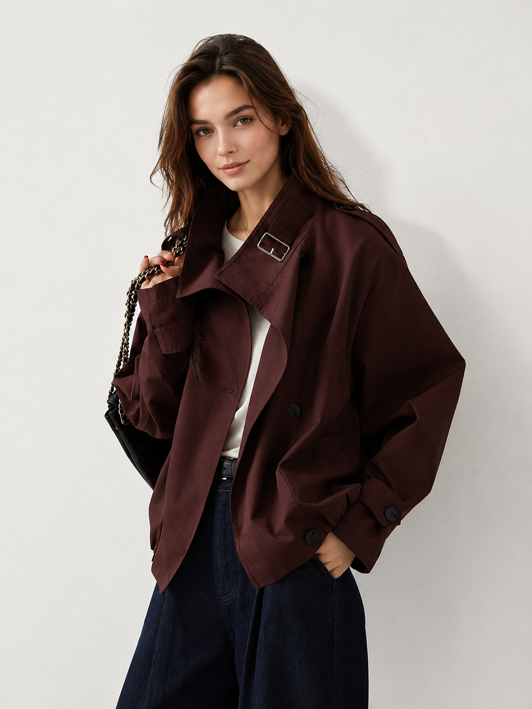 Veste oversize bordeaux col boucle