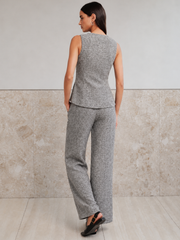 Ensemble tweed sans manches boutonné