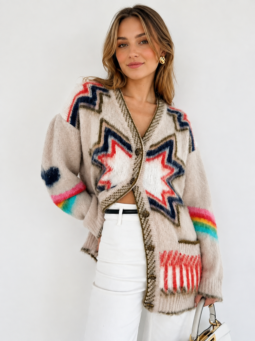 Cardigan oversize tricot khaki