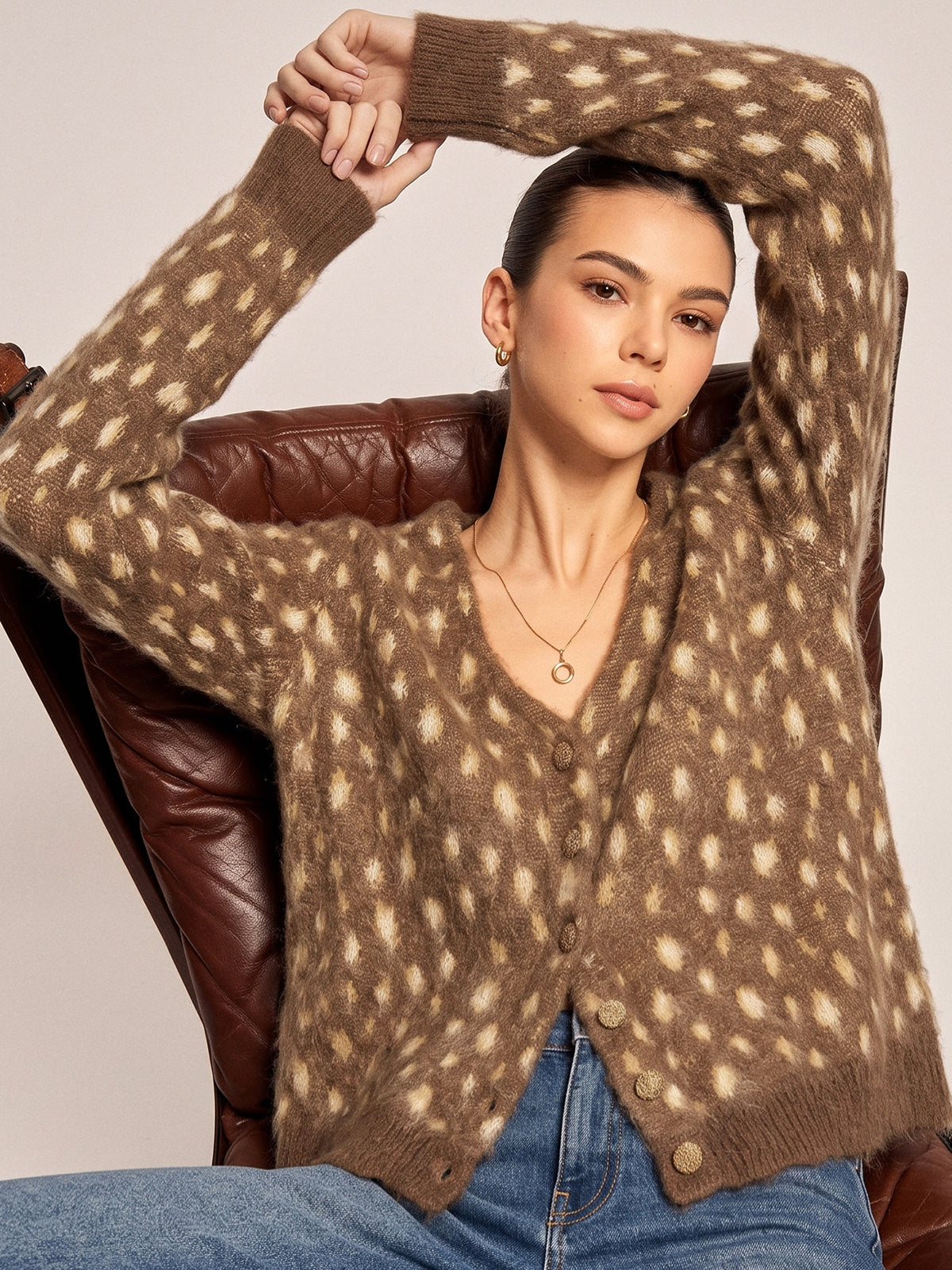 Cardigan col V tacheté
