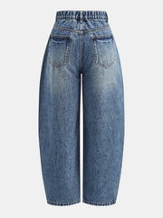 Jean barrel à boutons obliques bleu, pièce seule, vue de dos