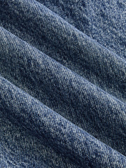 Jean barrel à boutons obliques bleu, détail du tissu