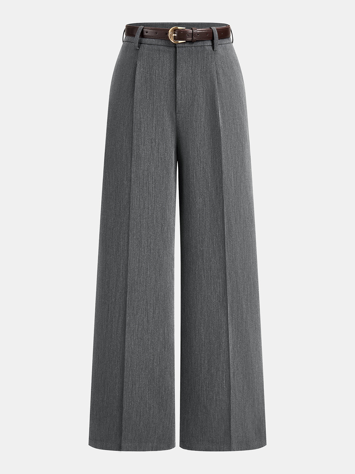Pantalon ample à pinces ceinturé gris, pièce seule, vue de face