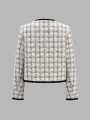 Blazer tweed carreaux à passepoils