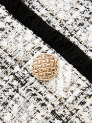 Blazer tweed carreaux à passepoils