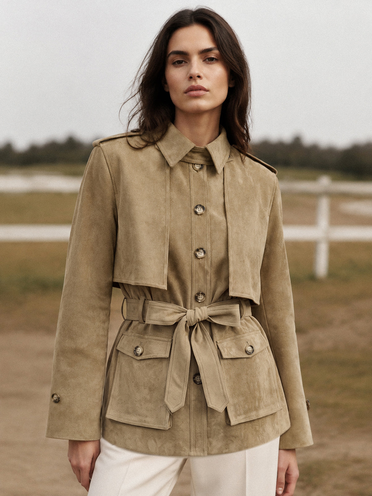 Trench utility aspect daim à ceinture