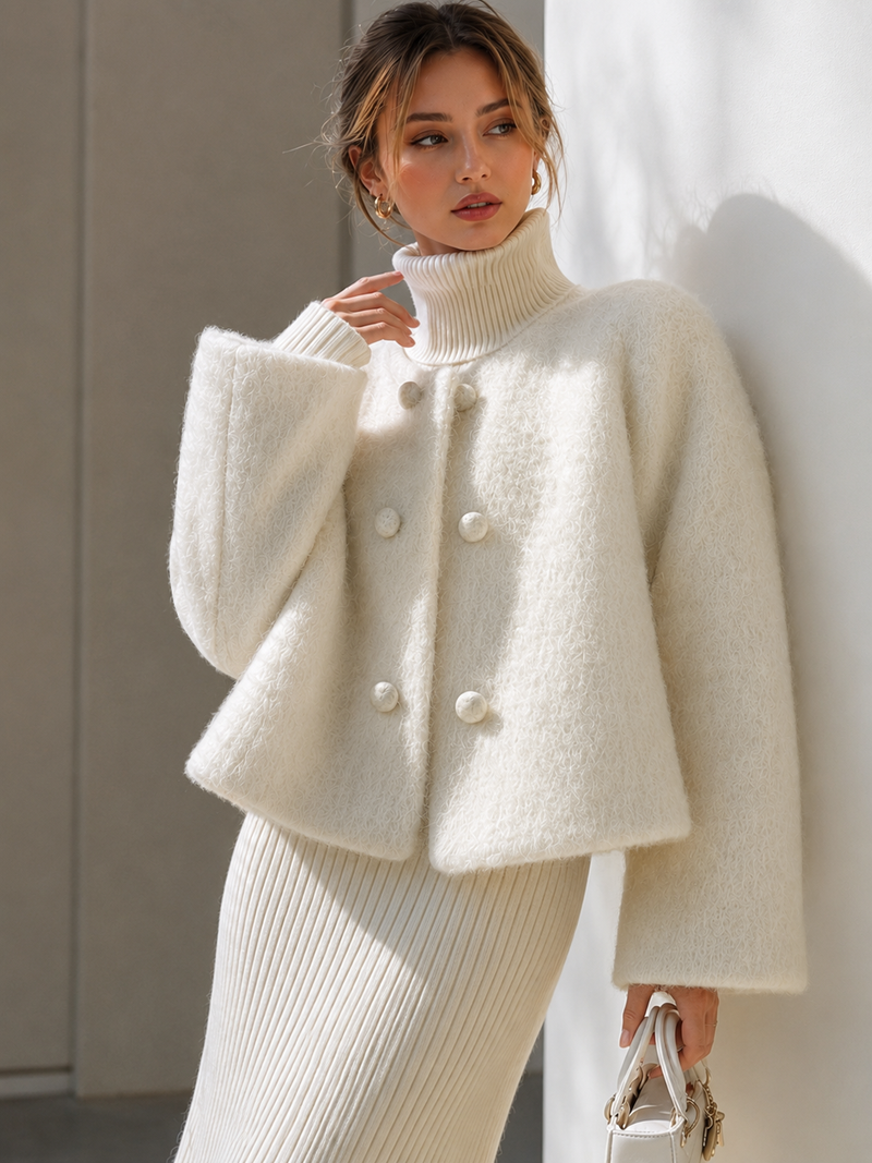 Manteau court laine bouclée