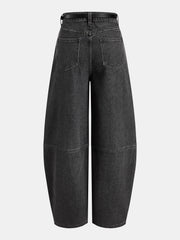Jean barrel noir à ceinture, pièce seule, vue de dos