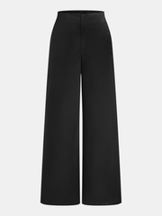 Pantalon satin noir dos élastique, pièce seule, vue de face