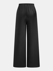 Pantalon satin noir dos élastique, pièce seule, vue de dos