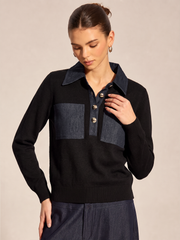 Top col polo manches longues