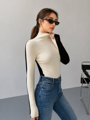 Top bicolore manches longues tricot